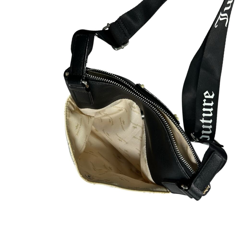 Juicy Couture Black White Crossbody Purse Bag Deboss Logo Adjustable Strap - Picture 4 of 10